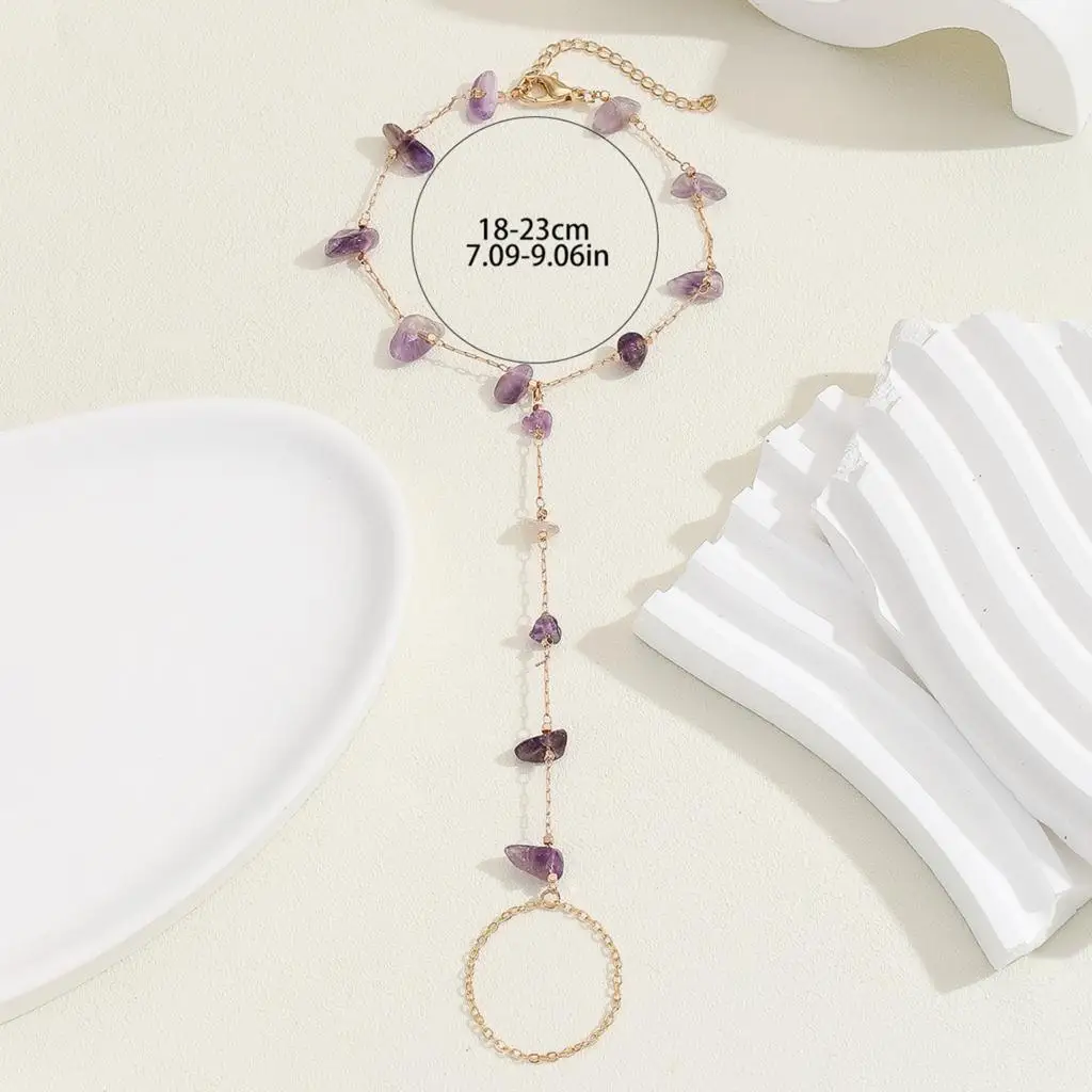 Kinitial Exquisite and fashionable laser plated palm chain, purple stone string bracelet for her anniversary gift