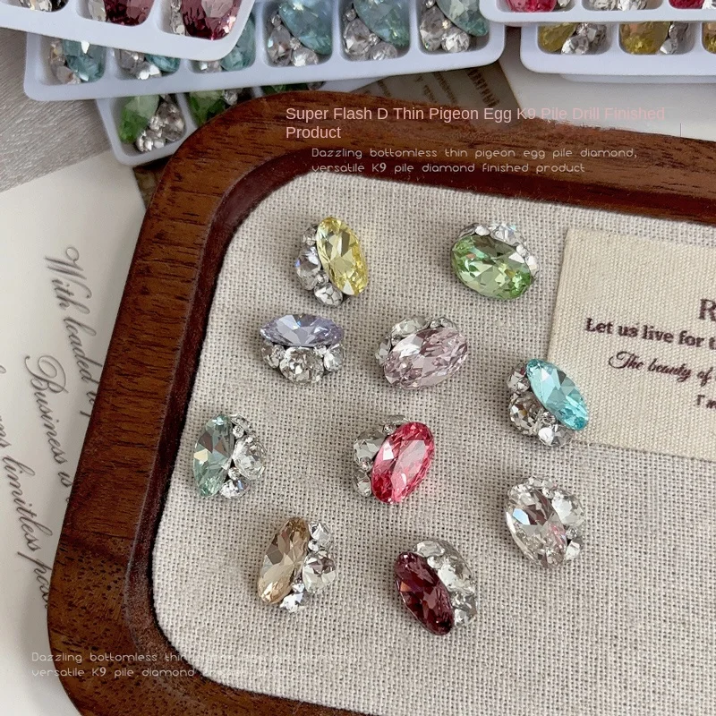 Strass com parte traseira lisa de ovo de pombo K9 para arte em unhas: brilho AB roxo magenta intenso, cristais empilhados à mão, enfeite DIY
