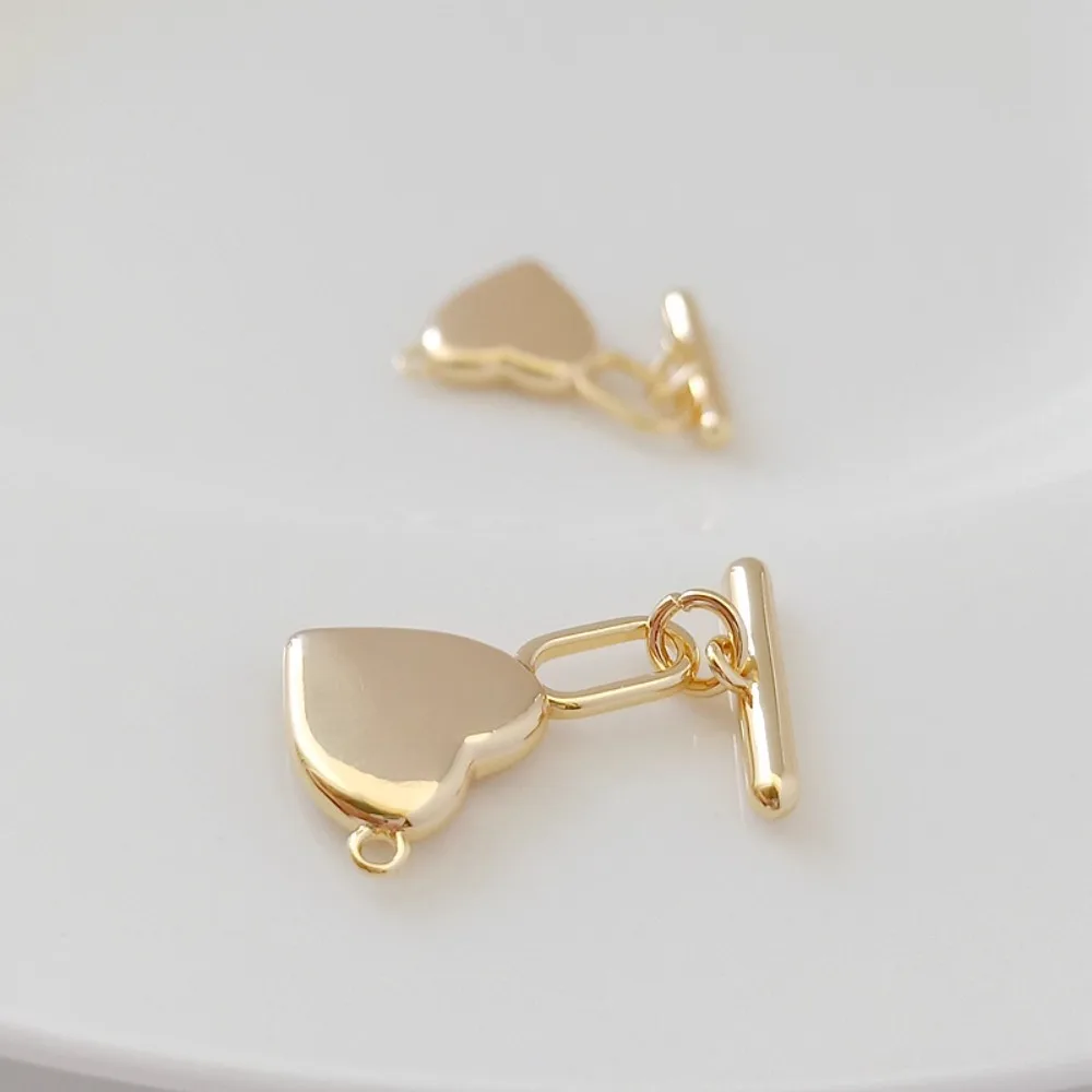 

Copper Plated with Real Gold 14K Solid Heart-shaped OT Clasp Bracelet Necklace, DIY Jewelry, Heart-shaped Link Clasp Accessory