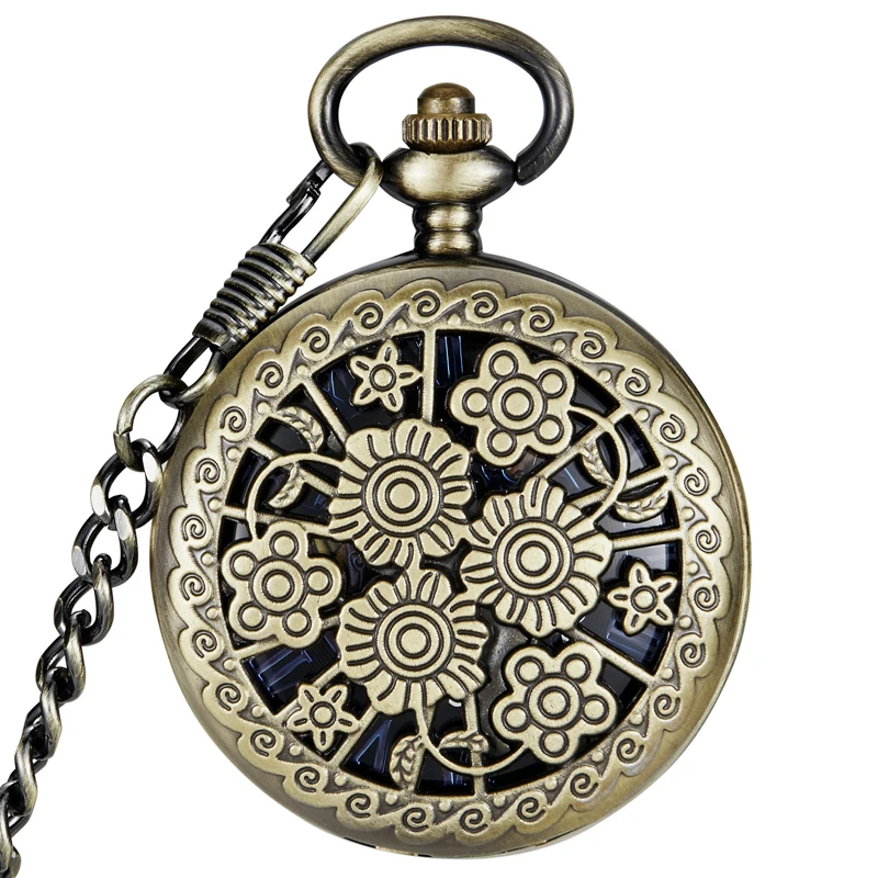 

Hollow Flower Pocket Watch Skeleton Steampunk Mechanical Fob Watches Vintage Clock Pendant Hand-winding Male Relogio De Bolso