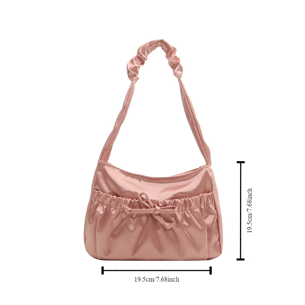 Satin Pleated Hand Bag Simple Bow Portable Fashion Underarm Bag Luxury Korean Style INS Shoulder Bag Storage Bag