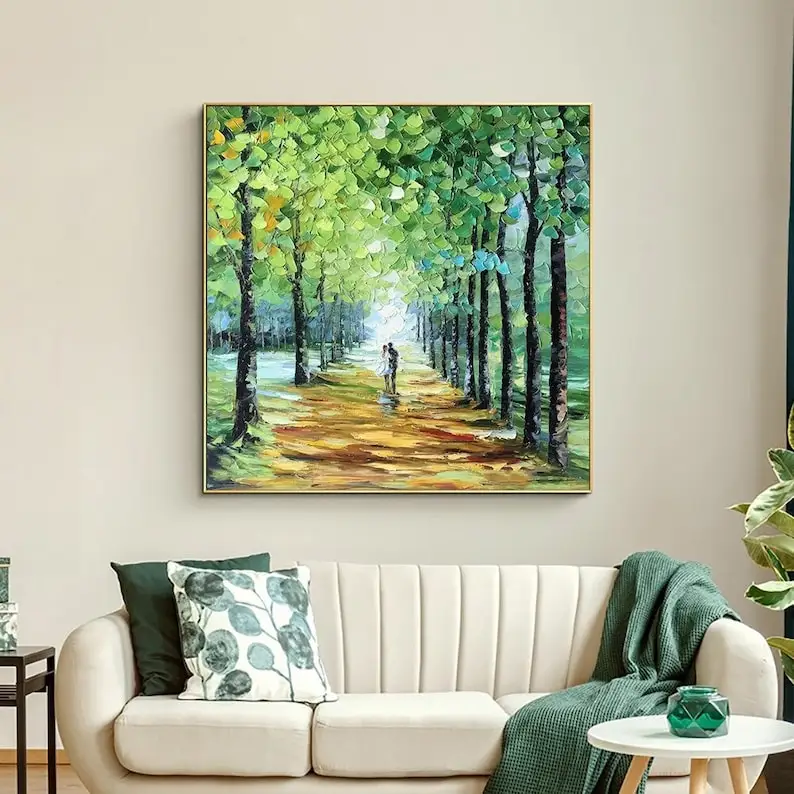 Abstract Portrait Wall Art Hand painted-Green Tree Thick Texture Oil Paintings On Canvas-Hand Made-For Home Decoration-Unframed