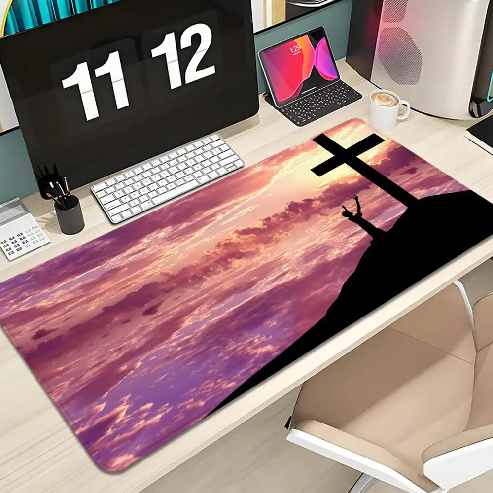 

C-Christian J-Jesus cross Mouse Pad Keyboard Mousepad large 1200X600 mm Desk Mat PC Gamer High definition printing Table pad