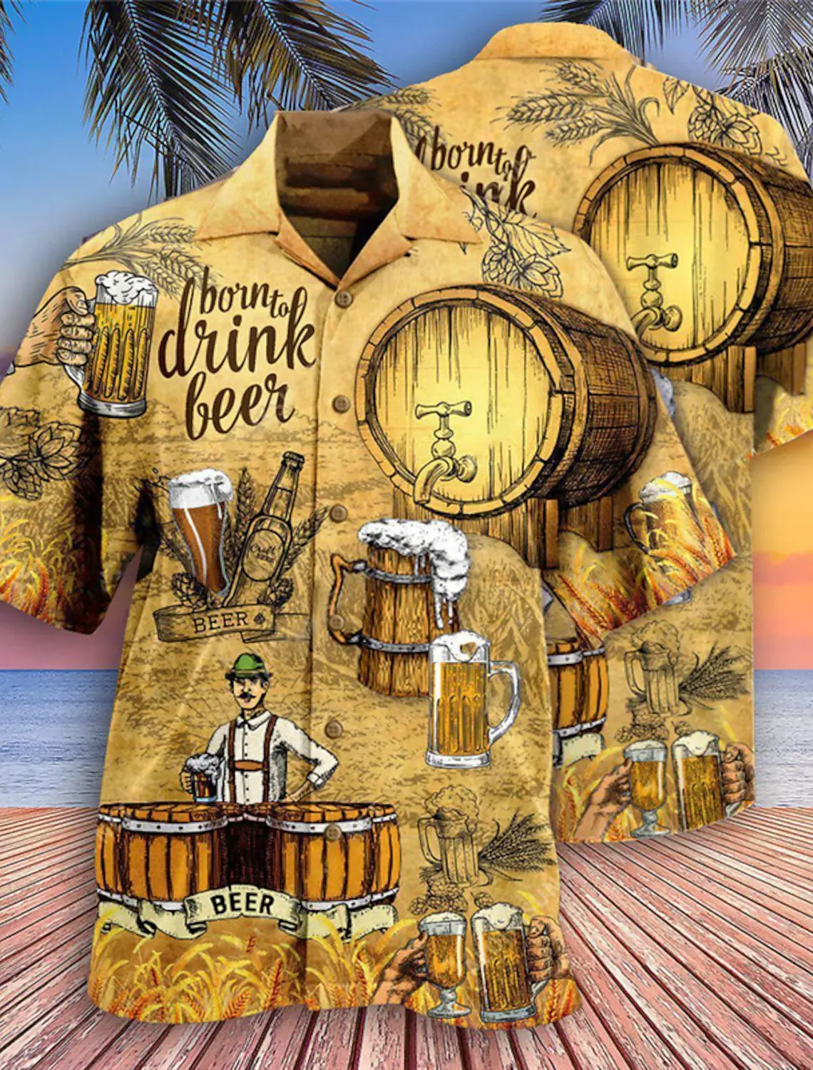 Heren Shirt Zomer Hawaiiaans Shirt Grafische Prints Bier Turndown Casual Korte Mouw Print Button-Down Kleding Tropisch