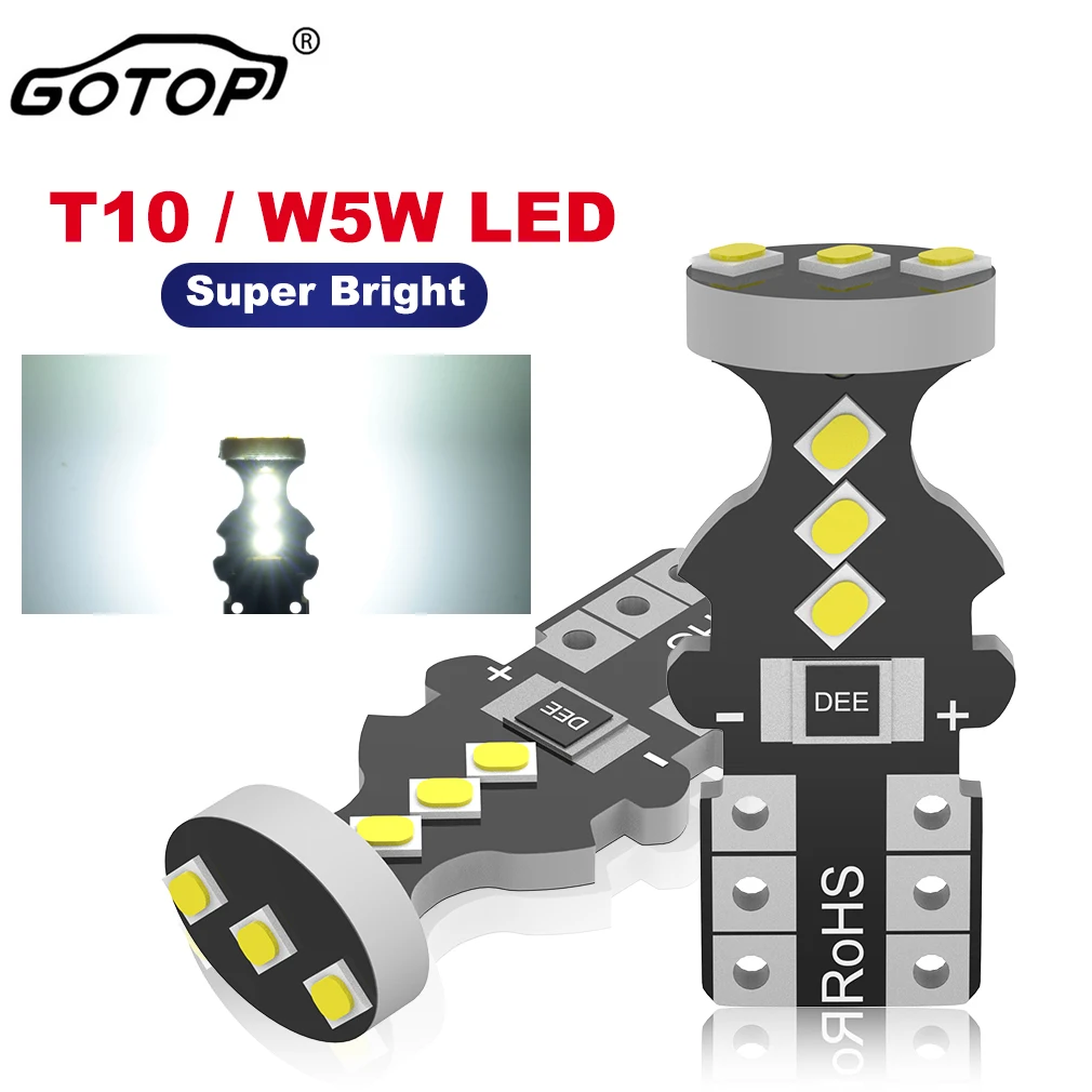 2pcs T10 W5W 194 168 501 Led Canbus No Error Car Interior Light T10 SMD 2016 Chips Pure White Instrument Lights Bulb Lamp DC 12V