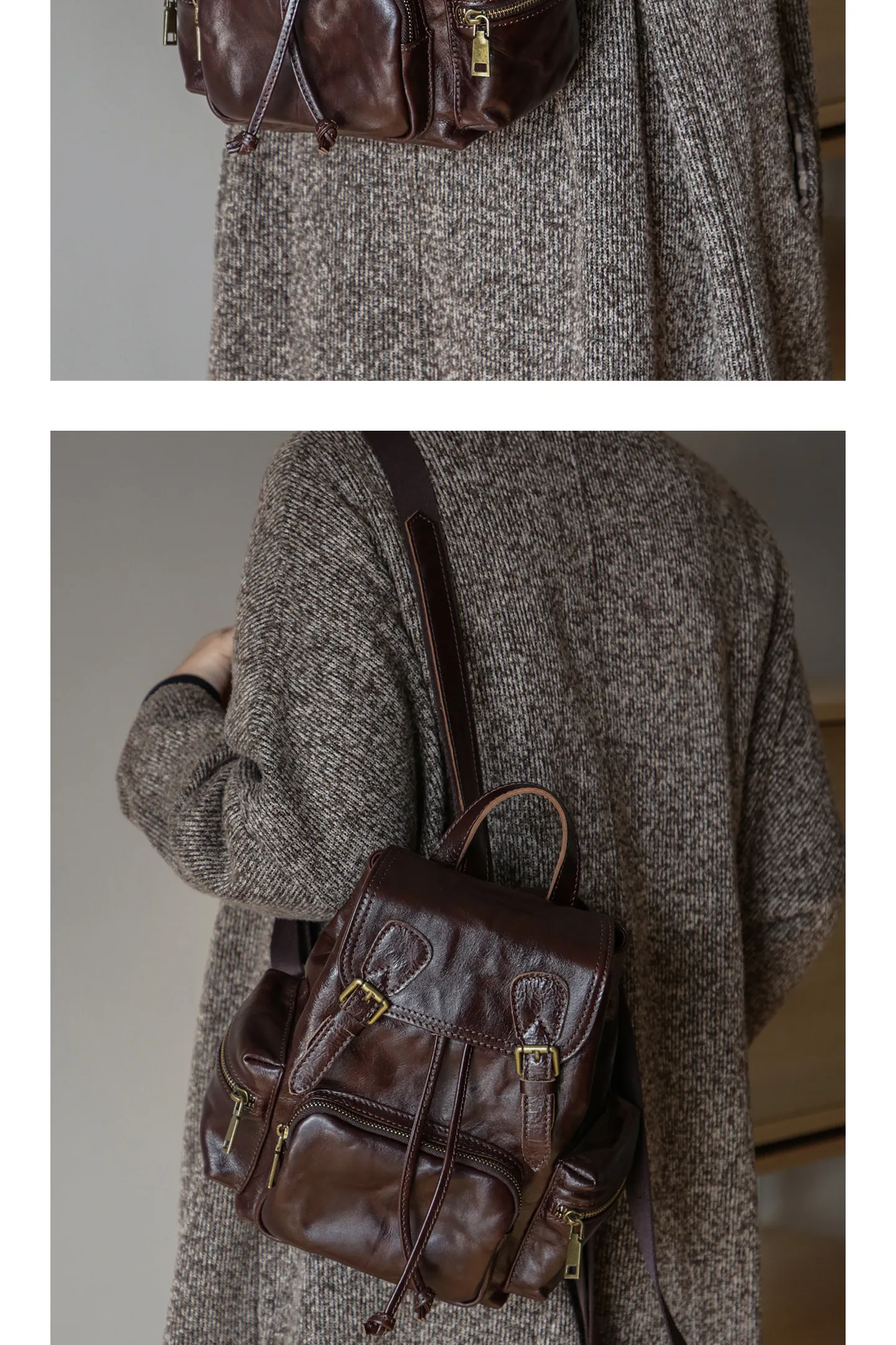 PNDME Mode Vintage Luxus handgefertigter Damenrucksack aus erstklassigem Rindsleder für Outdoor-Reisen und Partys, echter Leder-Rucksack für Frauen. – Detail 10