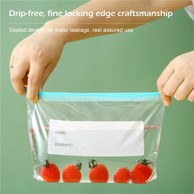 Bolsas de almacenamiento de alimentos Ziplock, organizador de refrigerador sellado con cremallera reutilizable, contenedor de almacenamiento de plástico para mantenimiento fresco