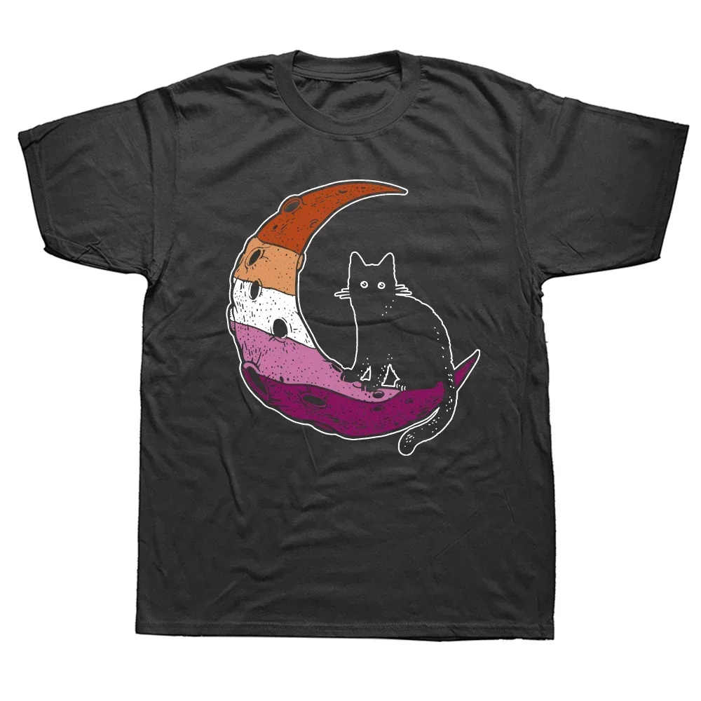 Graphic Cotton Streetwear Short Sleeve Birthday Gifts T-shirt Men Lesbian Moon Space Black Cat Pride Flag LGBT Gay T Shirts