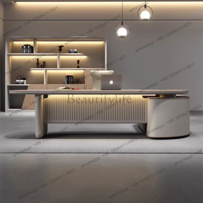 Escritorio de computadora moderno y lujoso con mostrador, muebles de oficina para presidente/gestor, escritorios de computadora en forma de L.