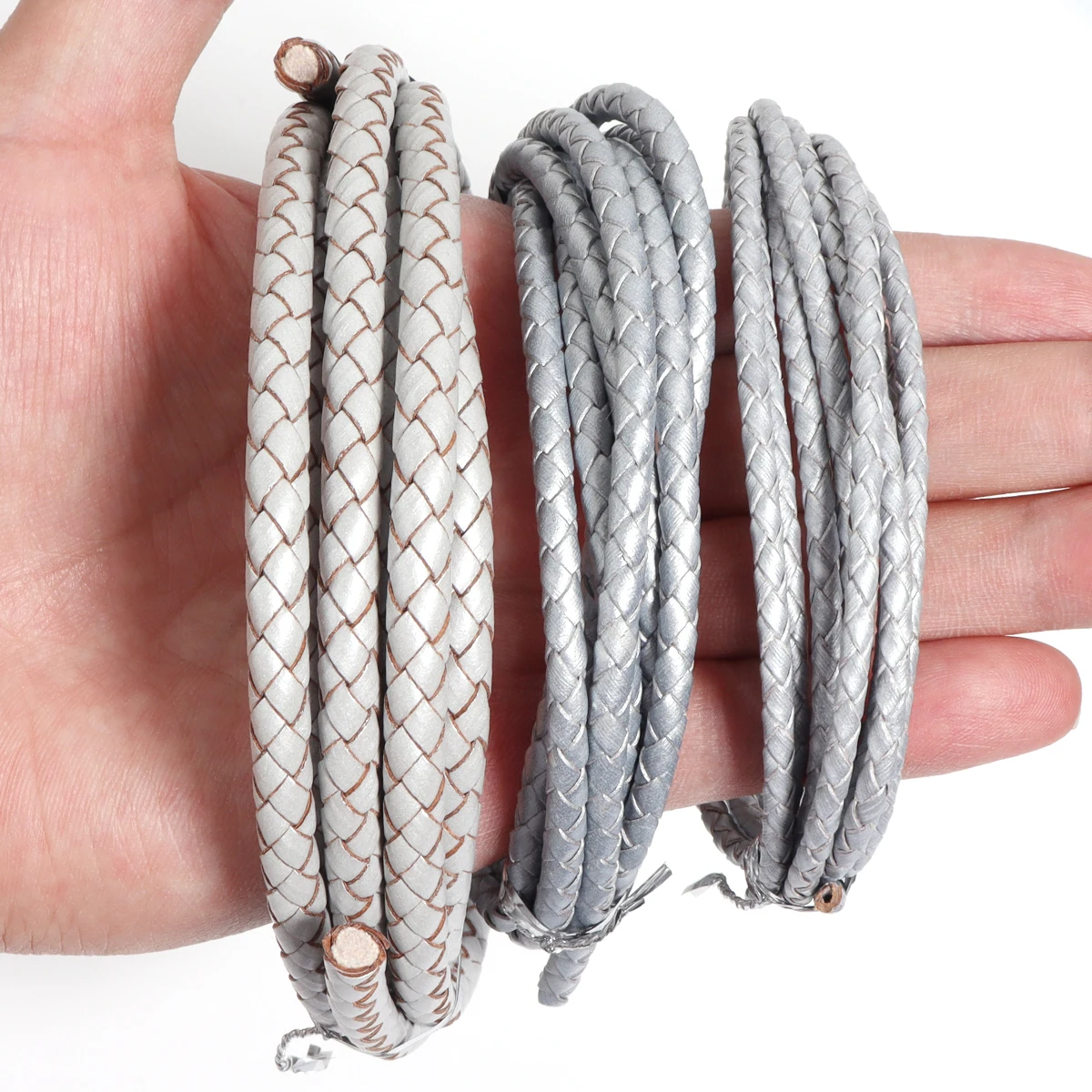 Cordon en cuir véritable tressé de 2Yards 3/4/6mm, corde ronde colorée en cuir pour la fabrication de bracelets de bijoux, accessoire de collier à faire soi-même