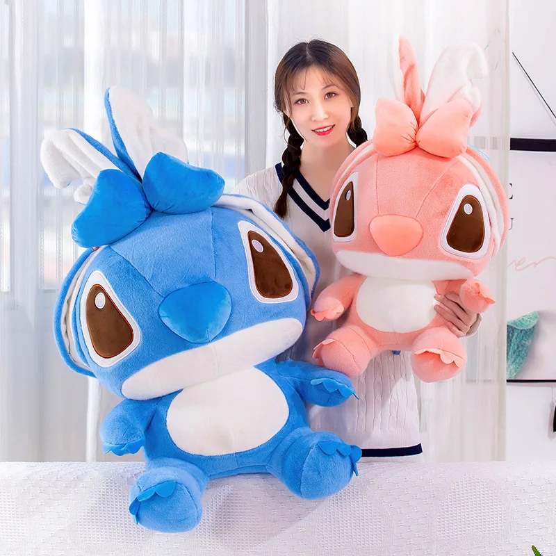 80cm Big Size New Disney Couple Stitch Plush Lilo & Stitch Toy Doll Cartoon Animation Pillow Doll Room Decor Toy Peluche Gift