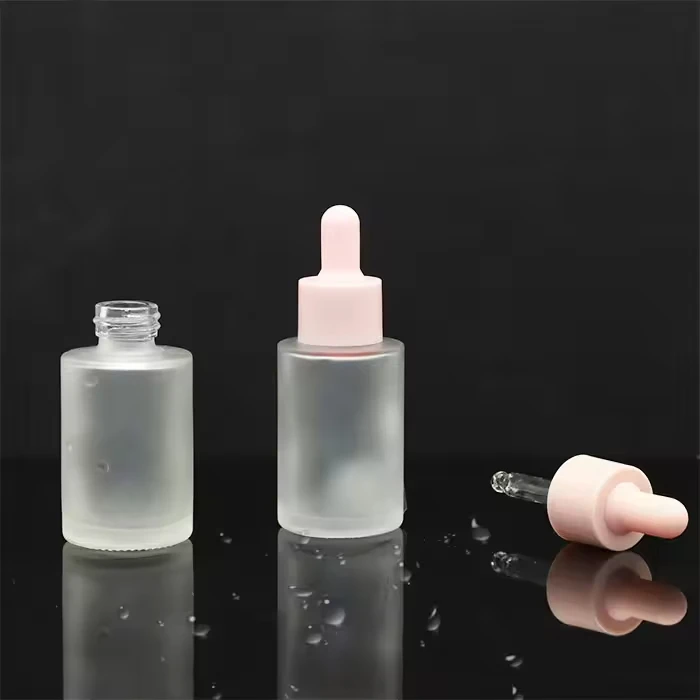 

Frosted Glass Dropper Bottles Skin Care Oils Packaging Essential Oil Container Care Essential Oil Dropper Bottle with pink Cap