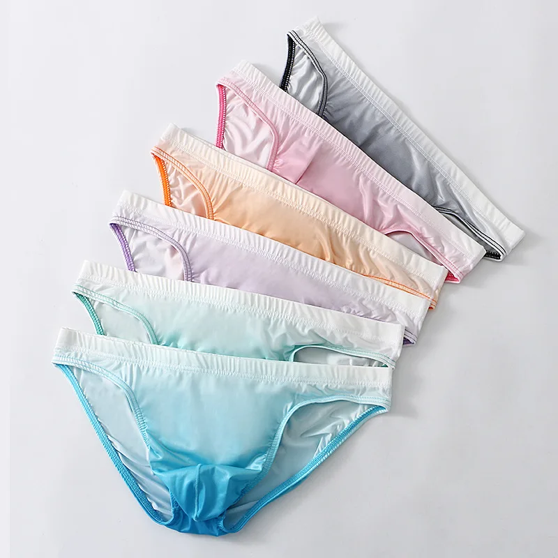 New Fashion Men Panties Ice Silk Seamless Underwear Youth Gradient Color Mid Waist Underpants Breathable U Pouch Briefs Cuecas