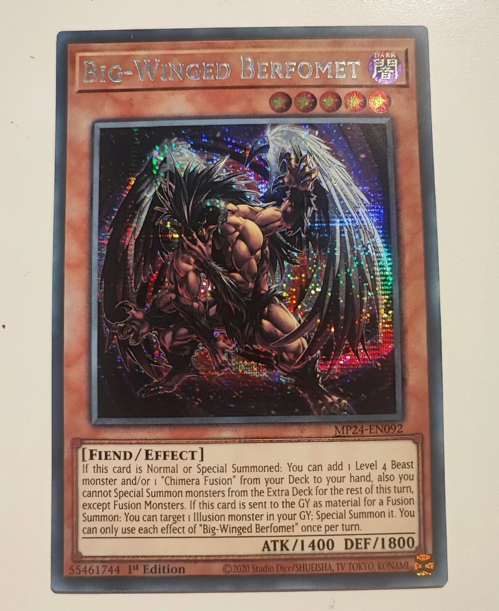 

Yugioh KONAMI Duel Monsters TCG MP24-EN092 Big-Winged Berfomet Secret Rare English 1st Edition Collection Mint Card