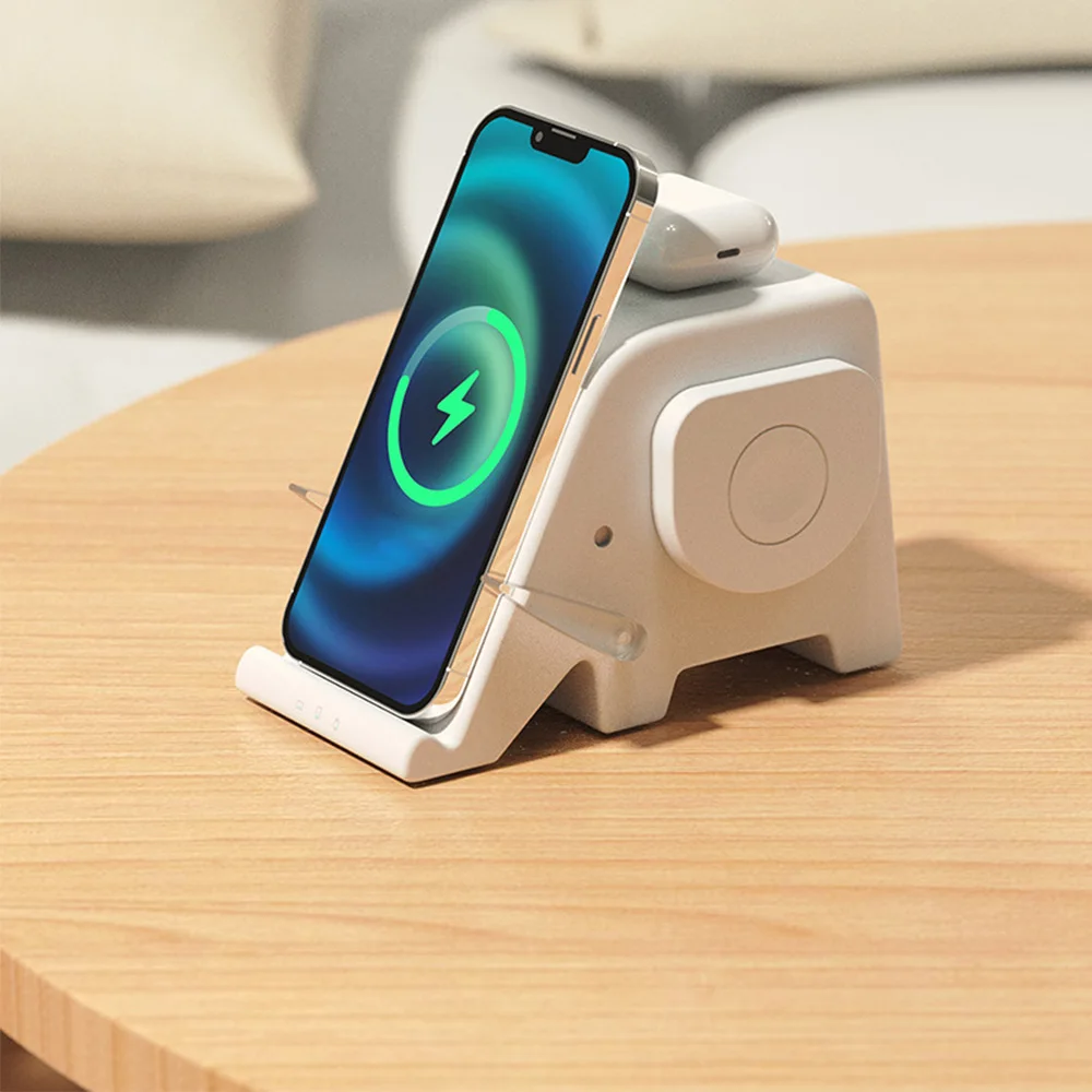 2024 New Multifunctional Wireless Charger Stand 3-in-1 Fast Charging Elephant Mobile Phone Holder Desktop with Bluetooth Speaker