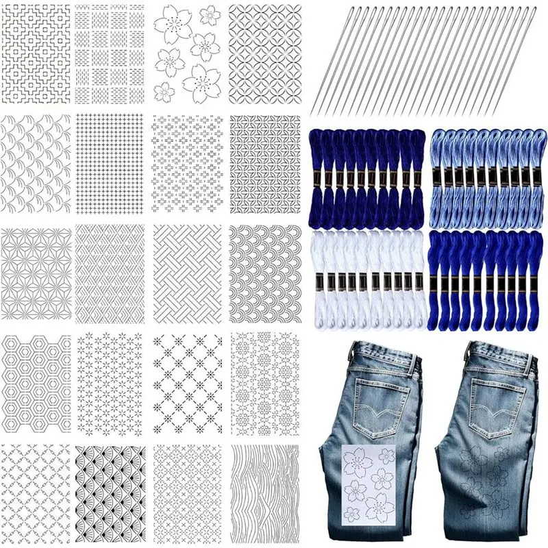 

ABVJ-Wash-Away Stabilizer 105PCS Embroidery Sashiko Embroidery Pattern Set Design Sashiko Template For Sewing Hand Quilting