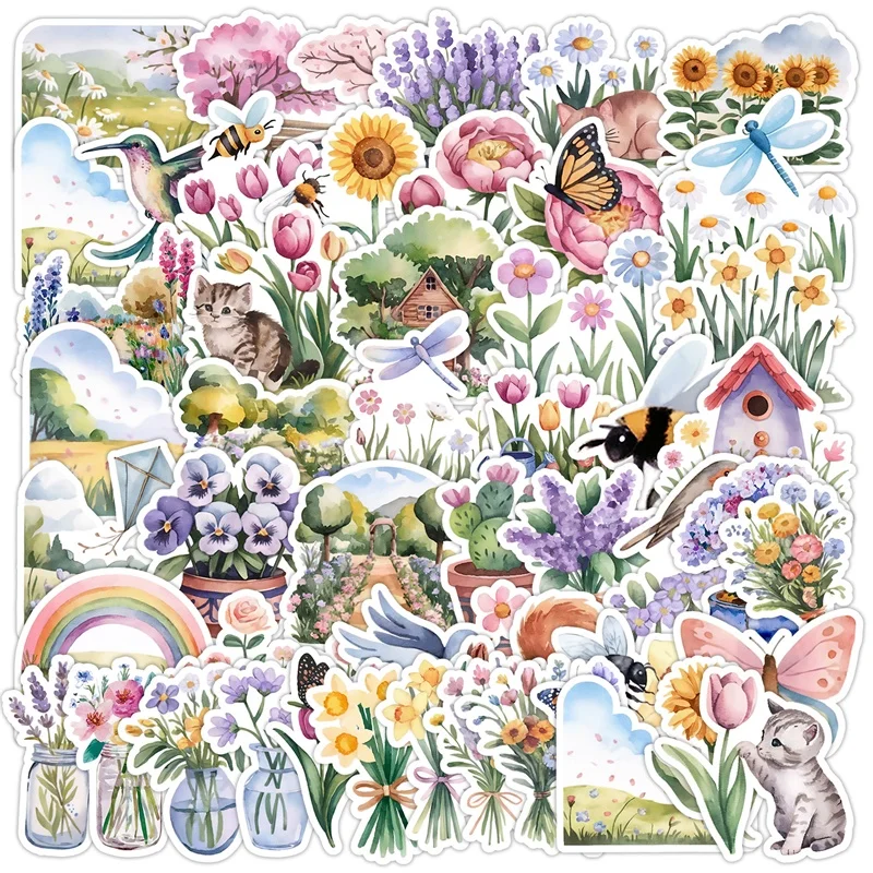 

10/30/50PCS Kawaii Spring Flowers Sticky PVC Sticker Aesthetic Decoration Scrapbooking DIY Hand Accounting Stationery Supplies