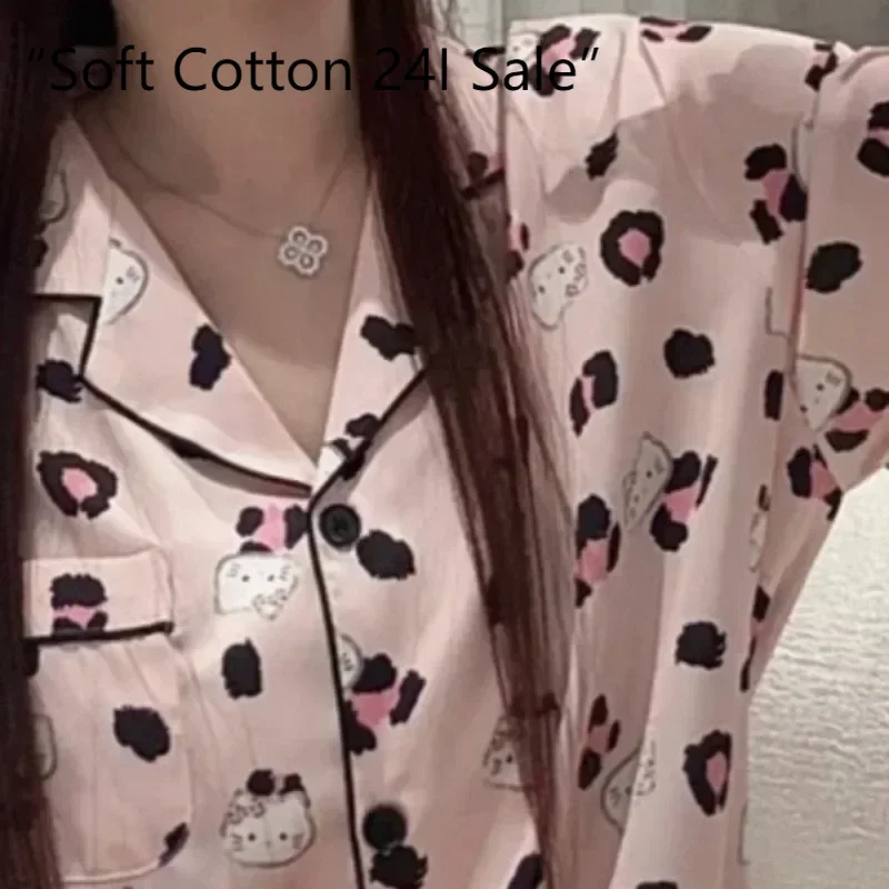 

2025 new hello kitty pink sweet pajamas two-piece set short-sleeved shorts summer hello kitty loose women's loungewear