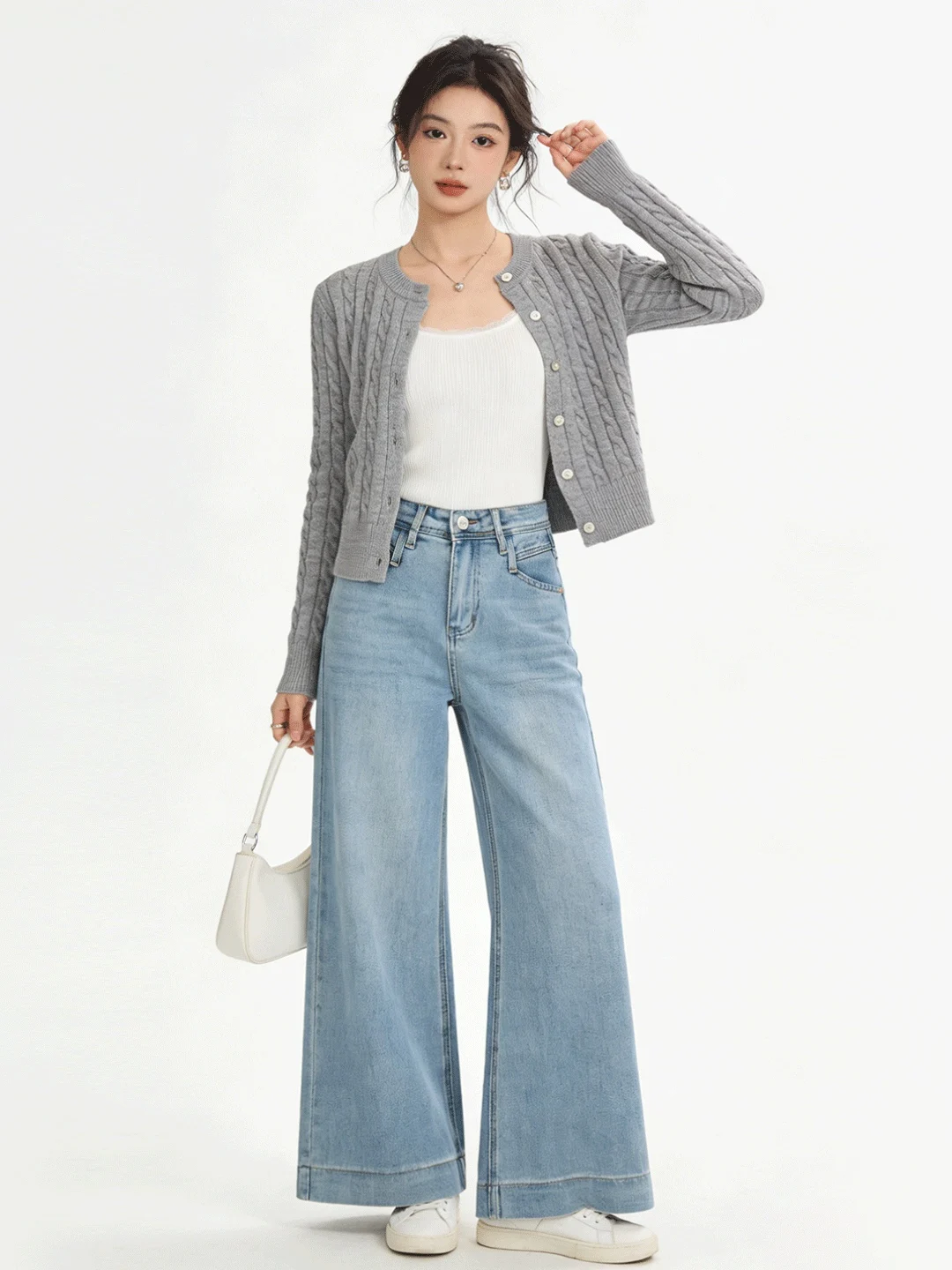 

Light Blue Waed Loose Casual Jeans Korean Sle Early Spring Commute Versatile Slimming Wide Leg Jeans Ele Drape