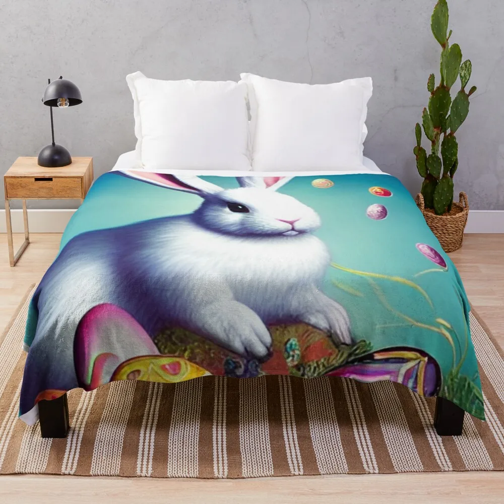 

Colorful Festive Easter Eggs Easter Bunny Spring Flowers Version 5 Throw Blanket Blankets For Bed heavy to sleep Blankets