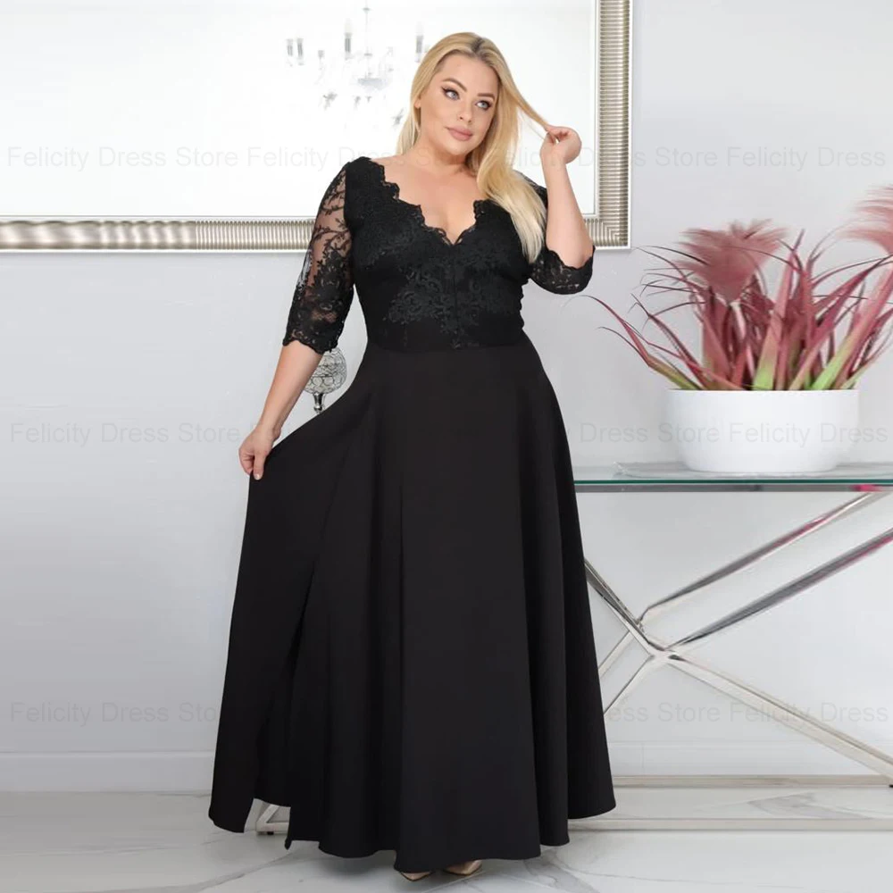 Elegante V-Neck Wedding Guest Vestidos, mãe dos vestidos de noiva, renda plissada até o chão vestidos de noite, A-Line, Plus Size, 2024