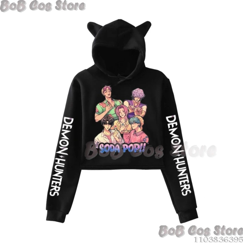 KP OPDemo NHunters Crop Saja Boys Soda Pop Rumi Zoe Top Hoodie Women Kawaii Cat Ear Harajuku Cropped Sweatshirt Cosplay Costume