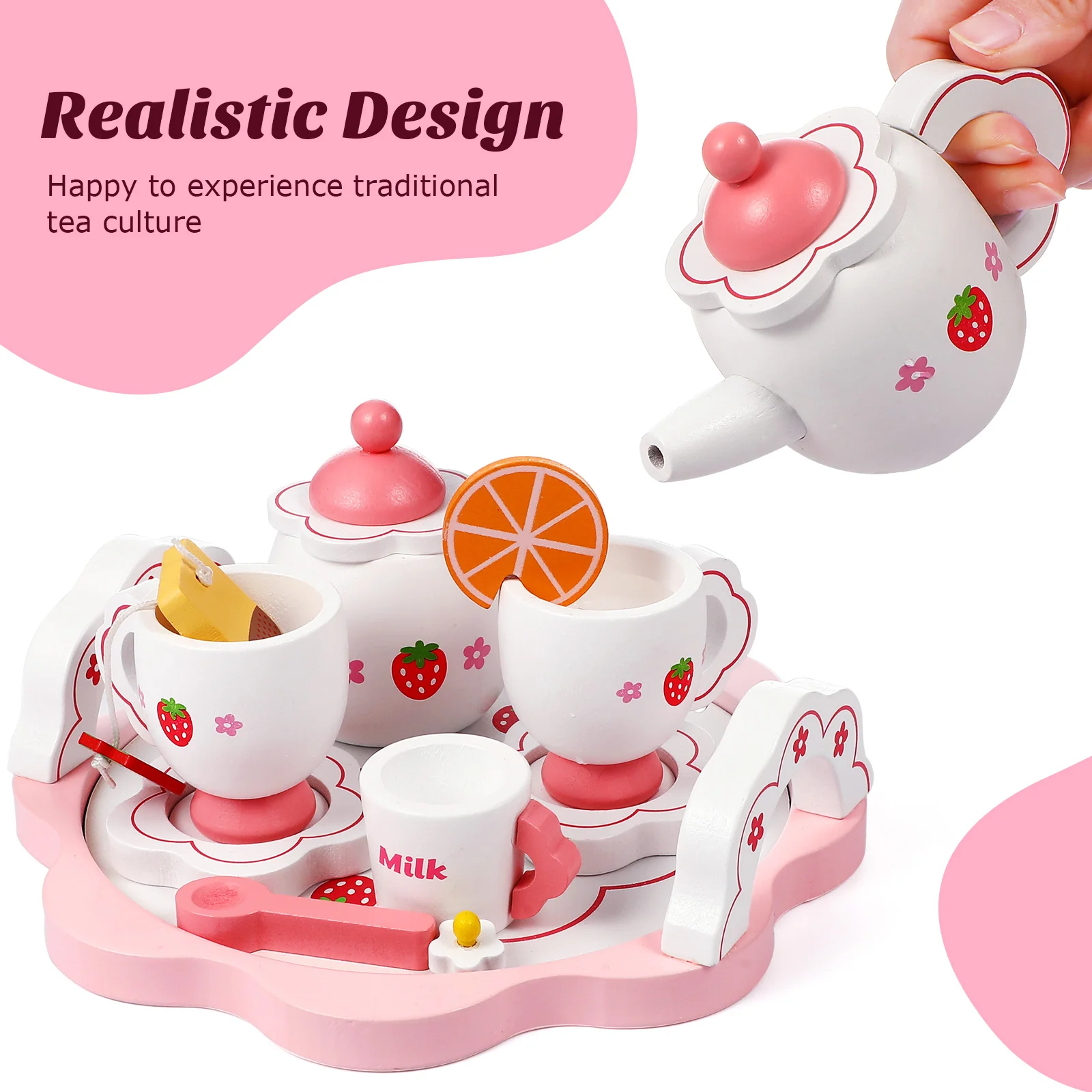 Wood Tea Sets for Kids Pretend Play Kitchen Toys Sets Wooden Cup Toys for Toddlers tea set for kids