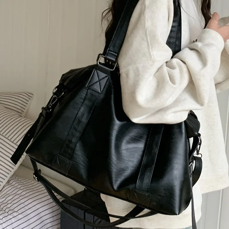 Torba podróżna damska z ekoskóry, duża pojemna torba męska na ramię z zamkiem błyskawicznym