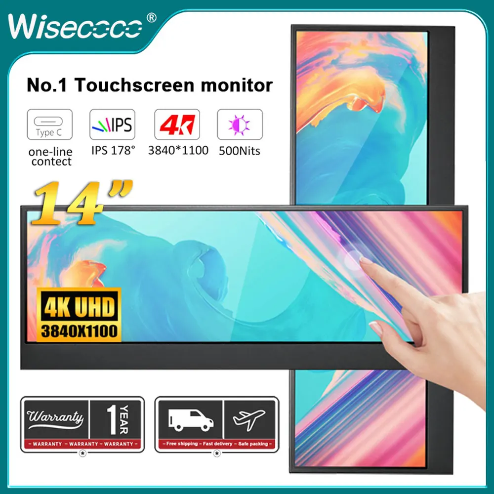 Wisecoco 14 "4K 3840x1100 сенсорный вторичный экран монитор бар двойной Дисплей HDMI для ПК ноутбука телефона Aida64 процессор GPU мониторинг