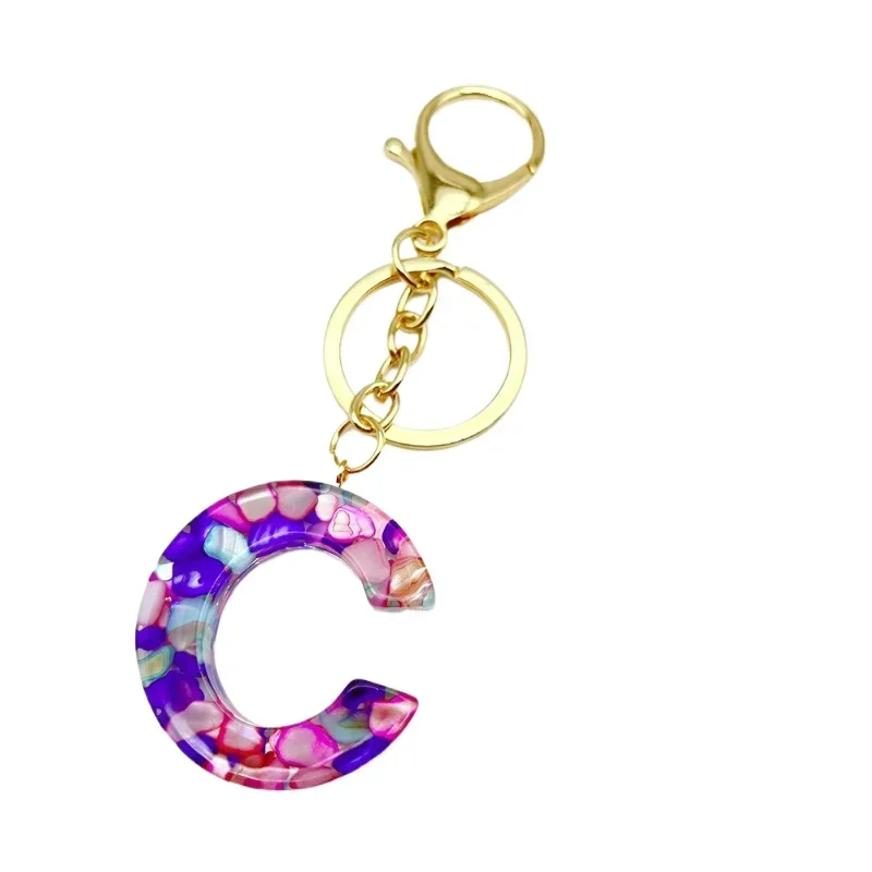 New Fashion Exquisite 26 Initial Shiny Resin Keychain A to Z Letter Arcylic Pendant Key Chain Jewelry For Women Men Couple Gifts