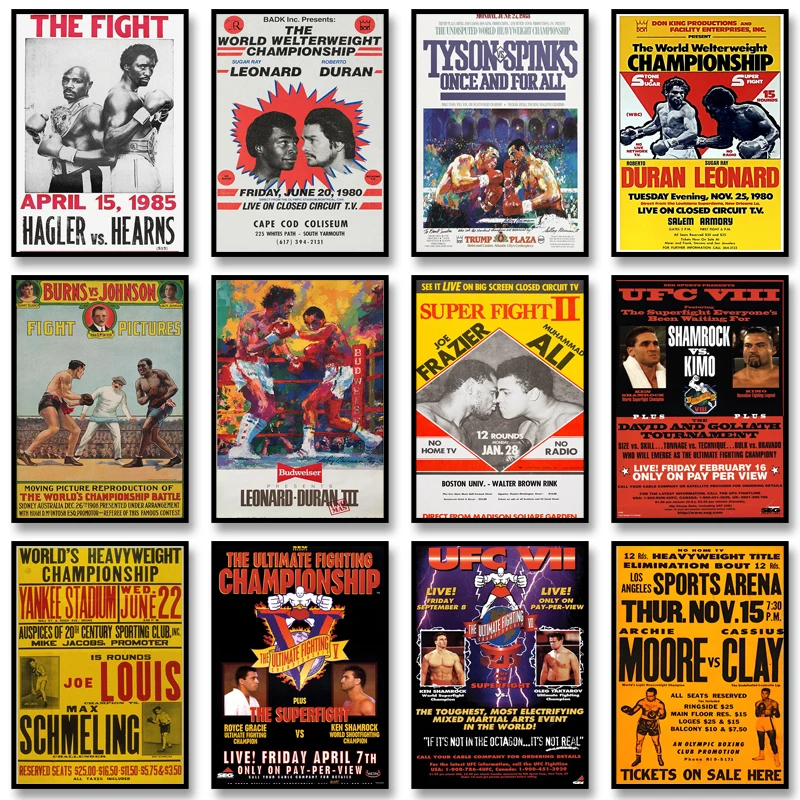 Super Fight Boxing Poster World Championship Fight Reproduction Print Canvas Painting Wall Art Picture for Boxing Gym Home Decor
