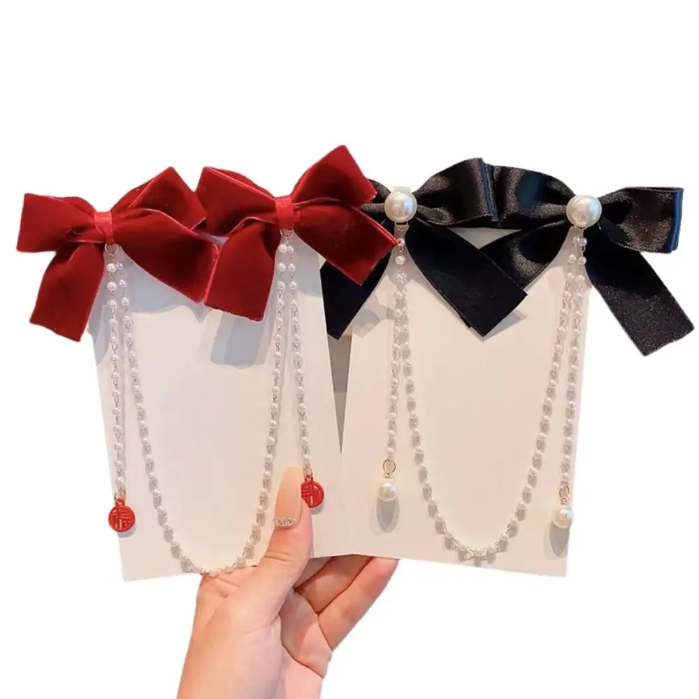 

Tassel Bowknot Hair Clip Pearl Chain Hair Side Clip Bow Tassel Hairpin Ponytail Clip Korean Style Ribbon Bow Barrettes Daily