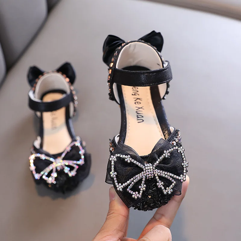 

Girls Rhinestones Princess Sandals 2022 Summer New Baby Children's Glitter Bowknot Sandals Kids Fashion Non-slip Flat Shoes