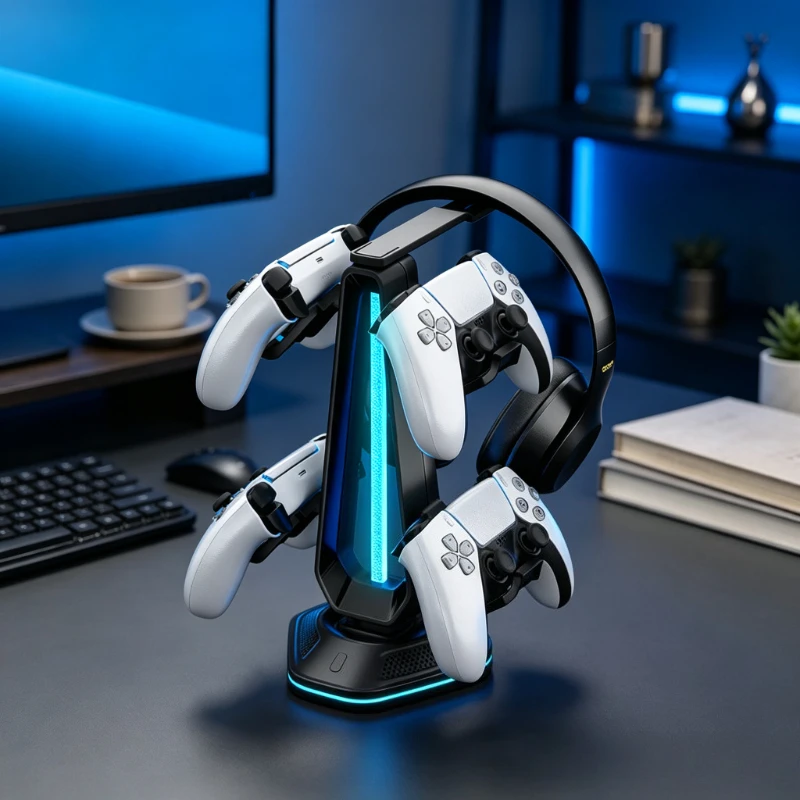 RGB Headphone Controller Stand 2 in 1 with USB Expansion Desktop Gaming Headset Gamepad Holder for PC Console Setup 게이밍 거치대