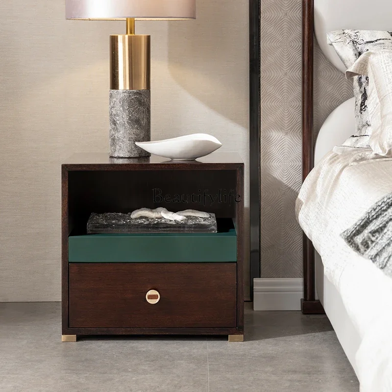 Modern new Chinese ebony bedside table Solid wood simple bedside storage cabinet Light luxury