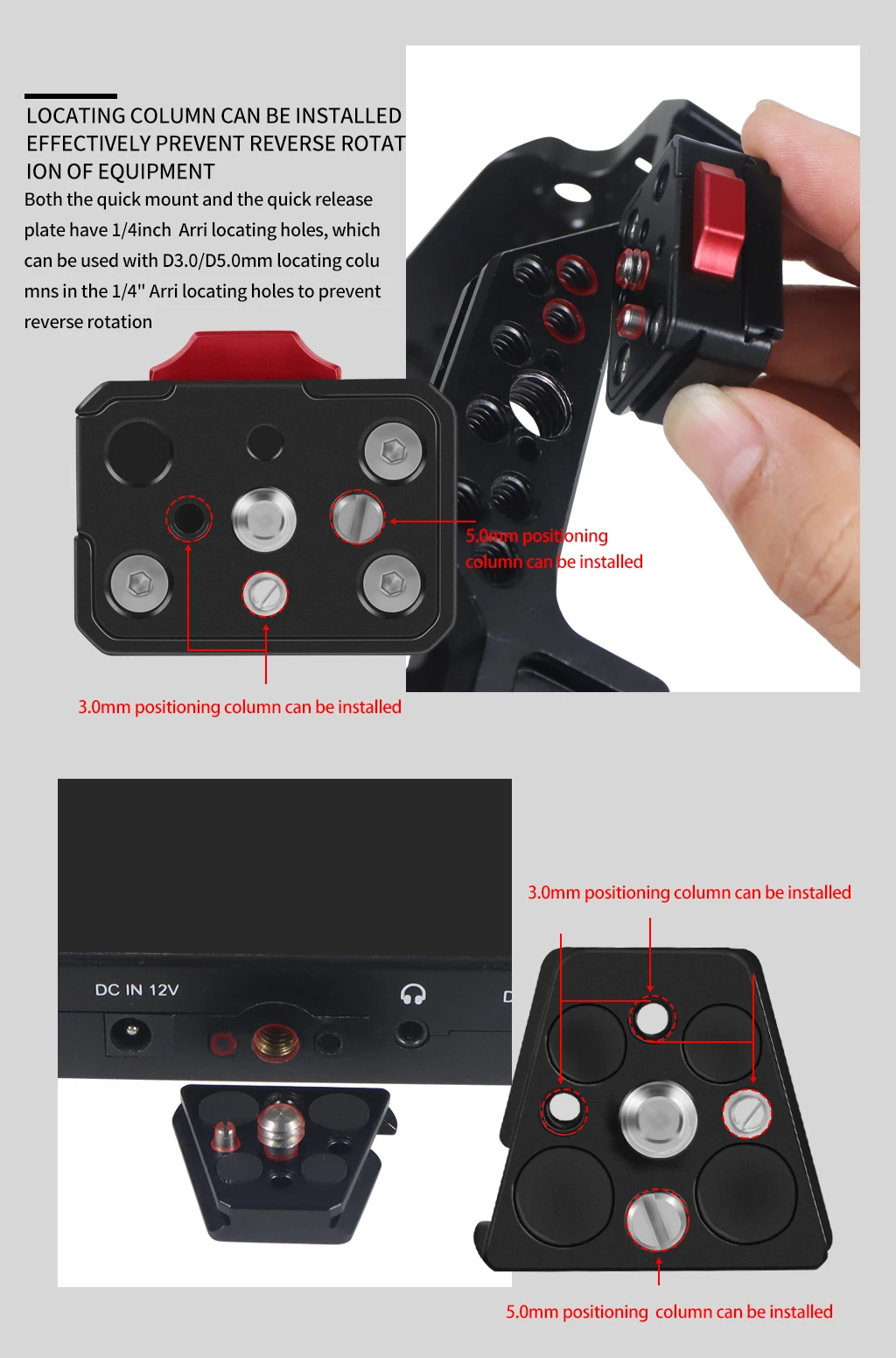 Quick Release Mount Plate Board Anti-Shake Clamp V Port für GoPro 13 Insta 360 DJI OSMO 360 Action Kamera Gimbal Stativ DSLR Käfig – Detail 7