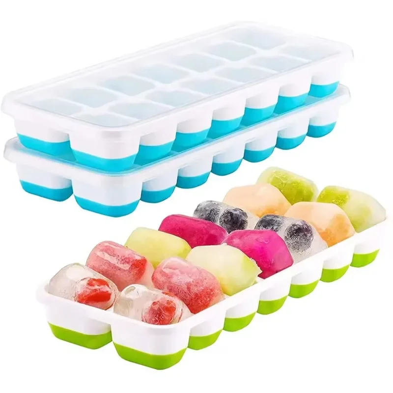 

Silicone Ice Cube Mold Trays Reusable Silicone Ice Tray with Lid 14-Ice Cube Trays Super Easy Release Ice Cube Molds Whiskey