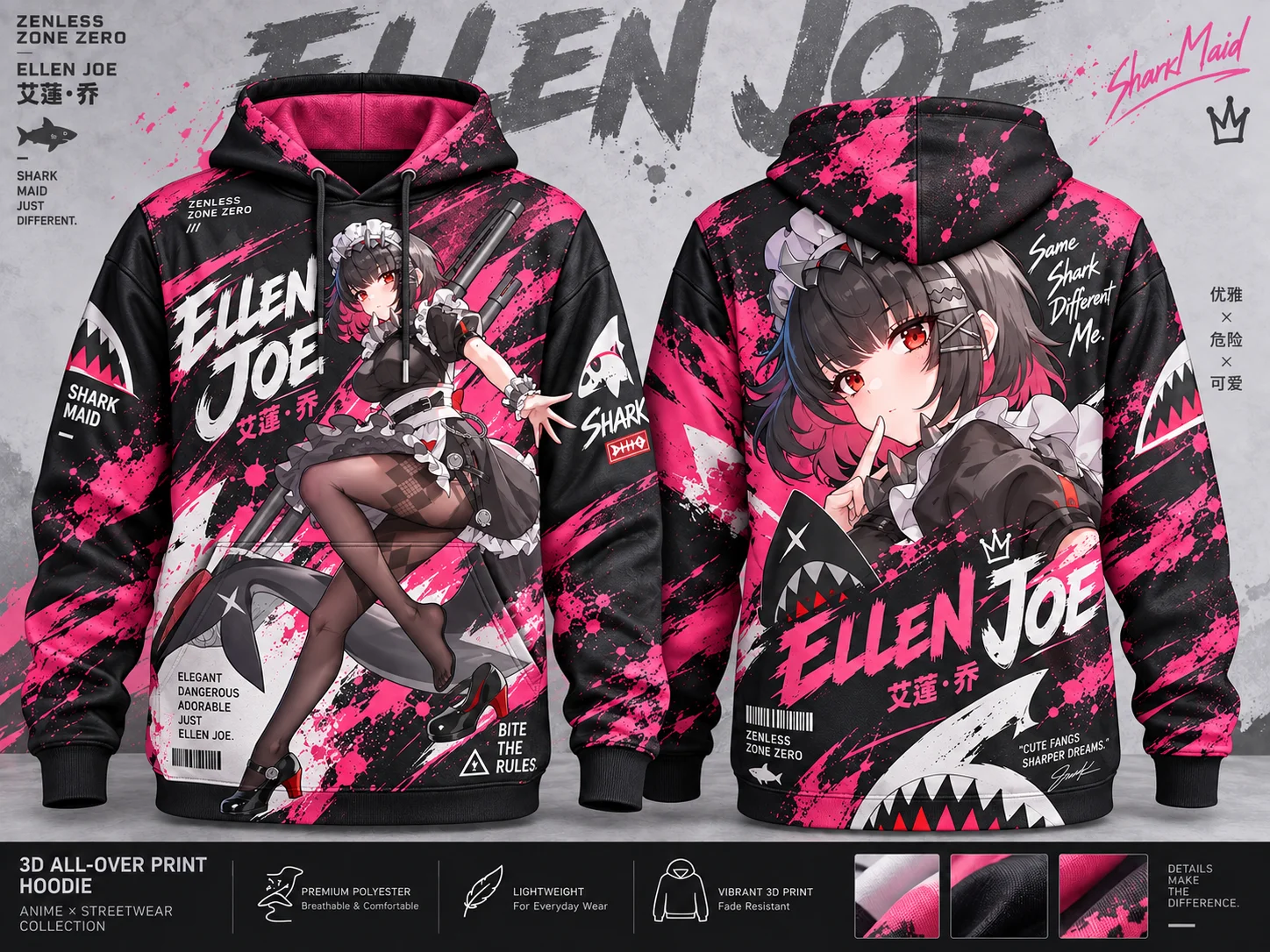 Ellen Joe Zenless Zone Zero3D Full Print Hoodie Double Sided Game Portrait Graphic Unisex Men Women Streetwear Casual Sweatshirt