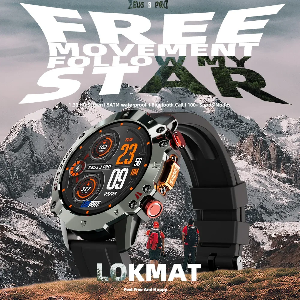 LOKMAT ZEUS 3 PRO Outdoor Sports Smartwatch, 5 ATM Waterproof Bluetooth Call Fitness Sleep Mode Long Time Standby Smart Watches