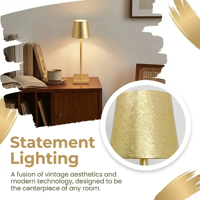 Rechargeable LED Table Lamp Cordless Design Stepless Dimming Extended Battery Life Touch Switch 3 Levels Dimmable Eye-Caring LED Type-C Port 3 Color Desk Lights Bar Club Dinner Creative Decorative Ambient Lighting