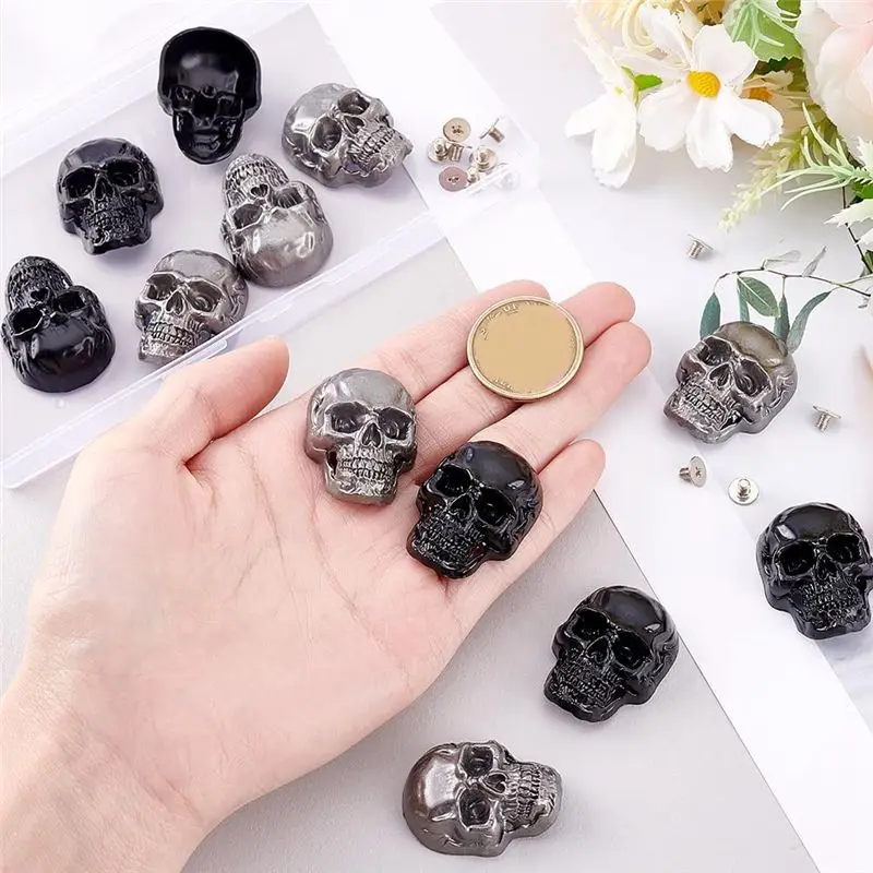 مجموعة TEXU مكونة من 12 ترصيعًا خلفيًا على شكل جمجمة لصناعة الجلود ومسامير جمجمة فاسق وأبازيم زخرفية معدنية