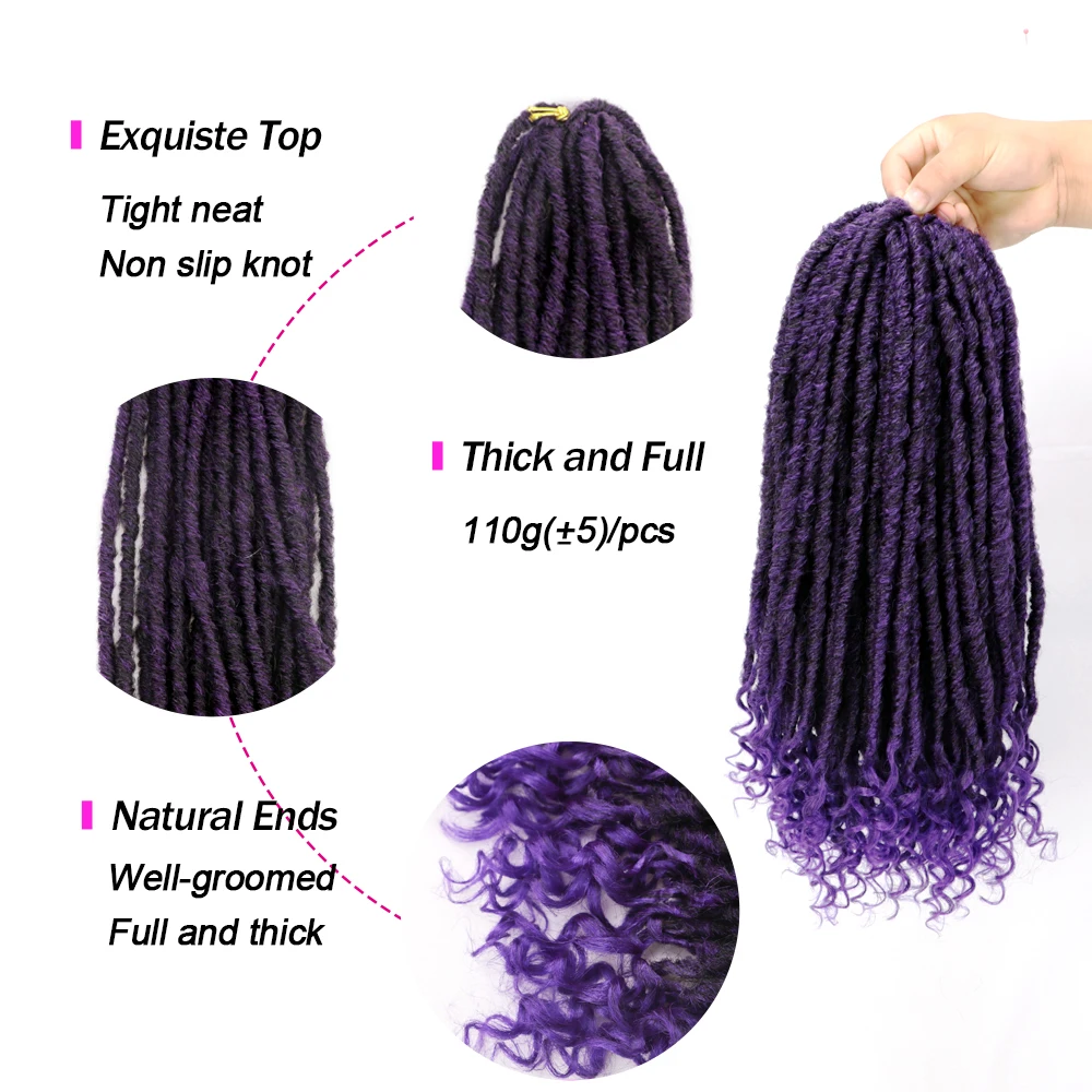 Extensiones de Cabello sintético para mujer negra, trenzas de ganchillo con extremo rizado, rastas, diosa púrpura, 16/20 pulgadas