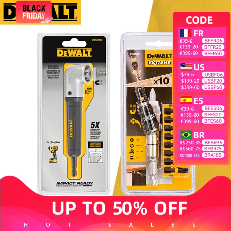 DEWALT DT70518 Set of 10 Piece with Pivotal Insert Holder Strong Magnetic Corner Connecting Right Angle Bit Holder DWARA120