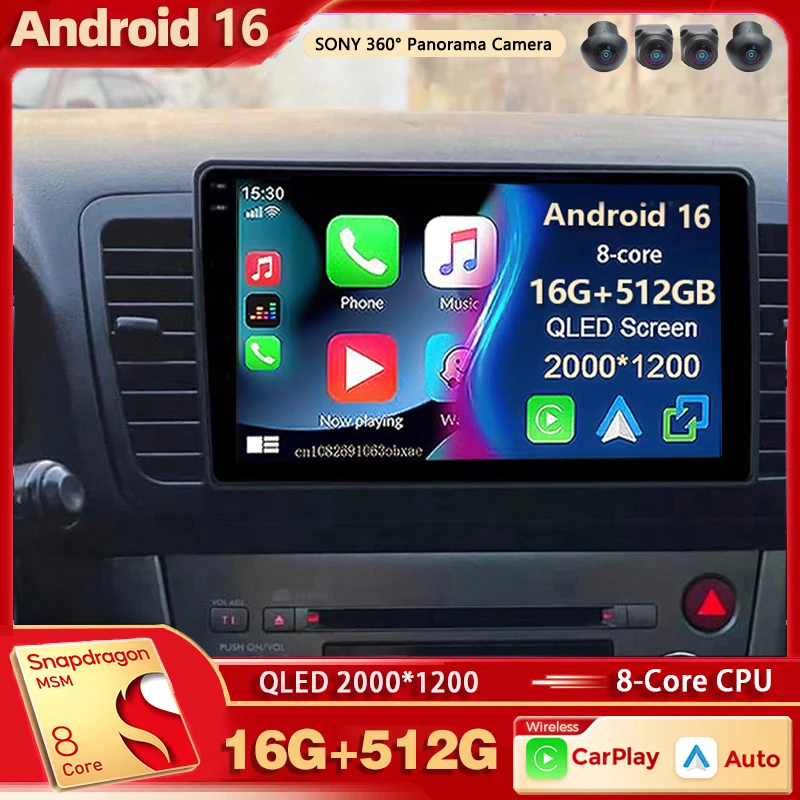 Android 16 For Subaru Outback 3 Legacy 4 2003 - 2009 LHD 2K QLED Android Car Radio Multimedia Video Player GPS Stereo CarPlay 4G