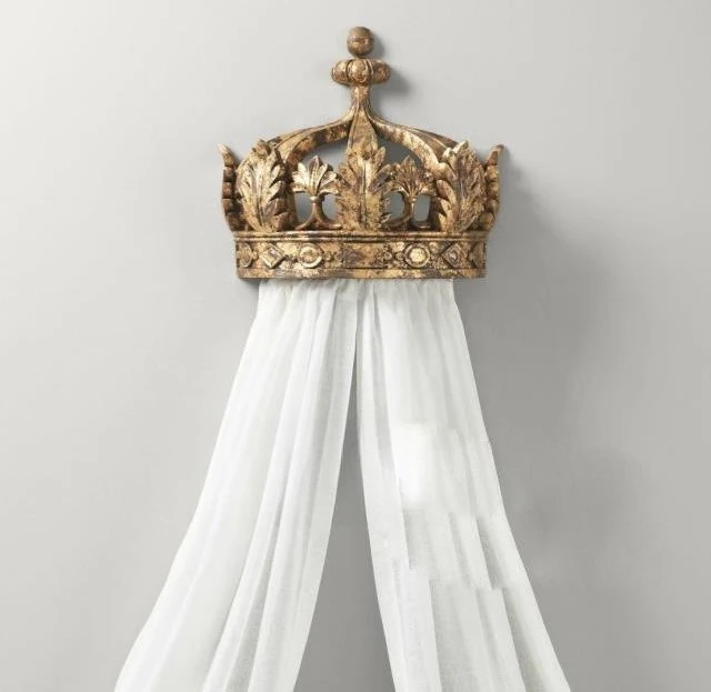 Carved decorative crown, American country tin half moon crown princess room bed crown