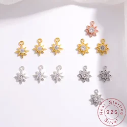ZHUKOU, S925 Sterling Silver Tiny Charm, Inlaid zirconia star pendant for DIY bracelet necklace  jewelry SD16