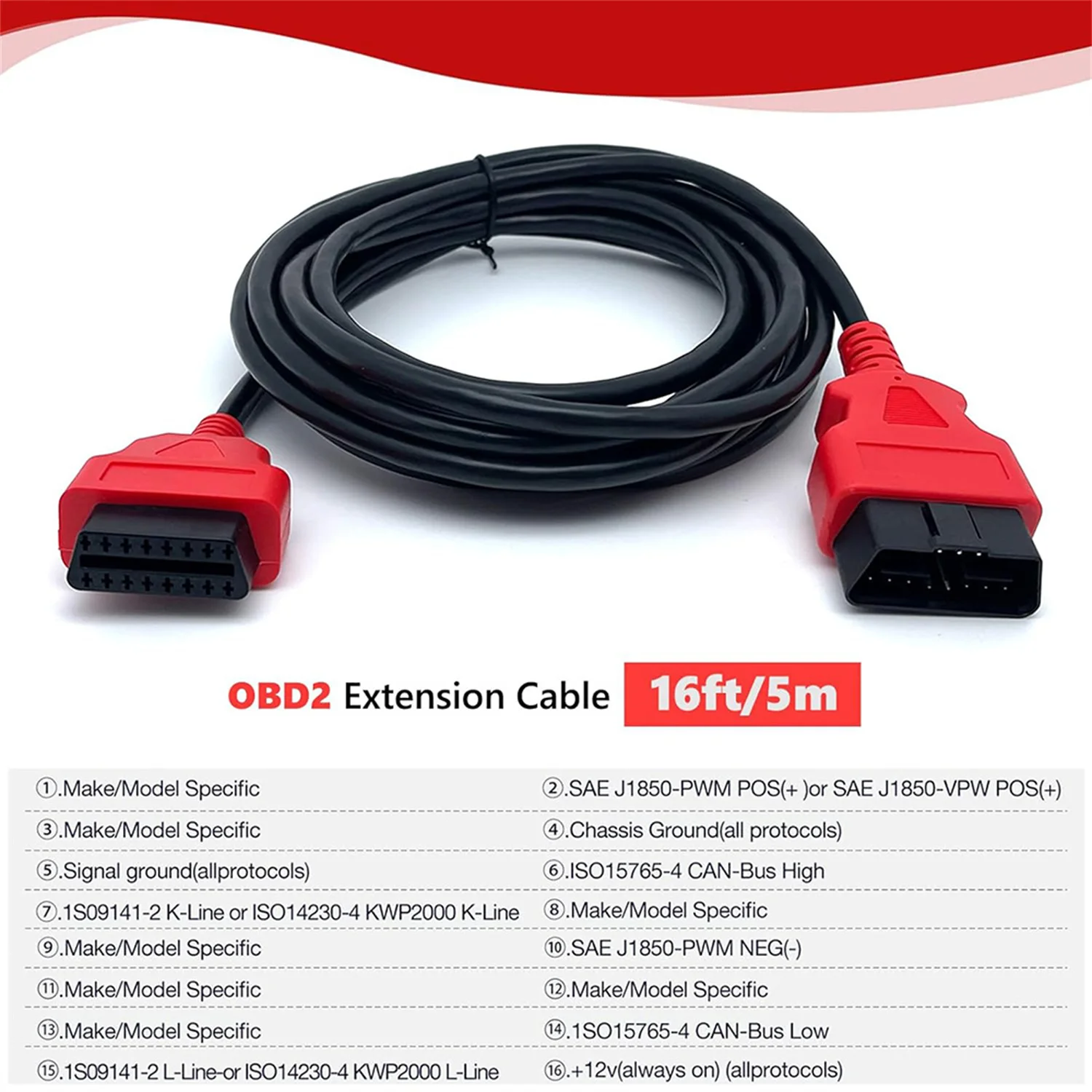 obd2-延長ケーブル-超長-10ft-3m-16ft-5m-33ft-10m-16ピン-obdii-オス-メス-診断延長コード-スキャナーツール