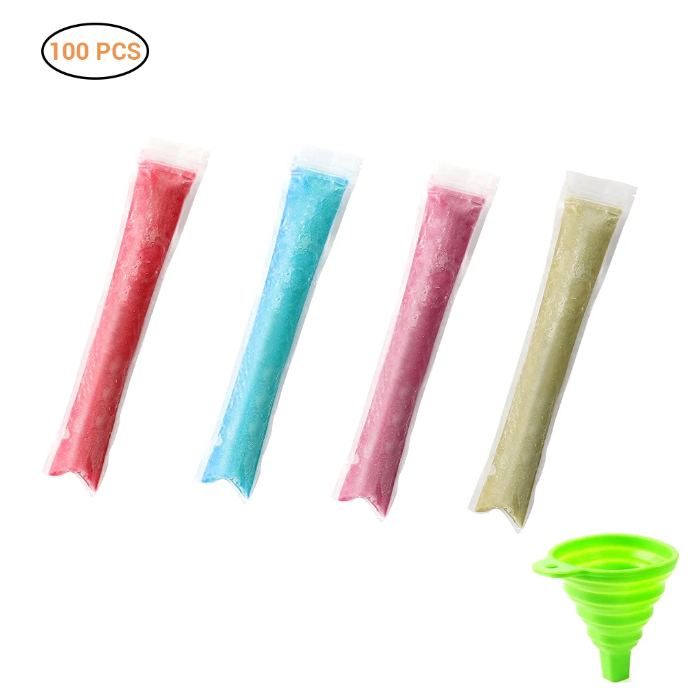 

100Pcs/Pack Plastic Sicles Popsicle Freezer Bags Ice Cream Making Mould With Funnel For DIY Yogurt Summer Drinks