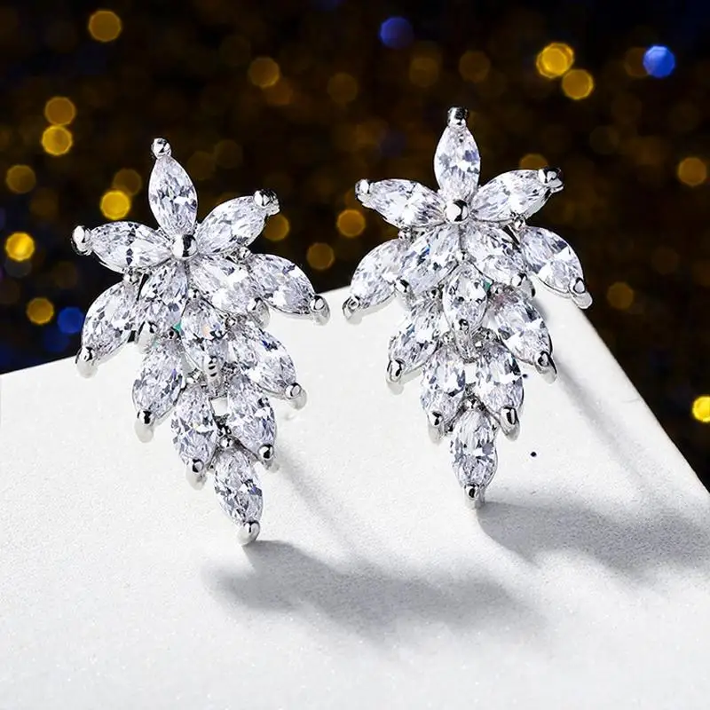 ZAKOL Trendy High Quality Marquise Cubic Zirconia Leaf Stud Earrings for Women Bridal Wedding Diner Party Birthday Jewelry EP558