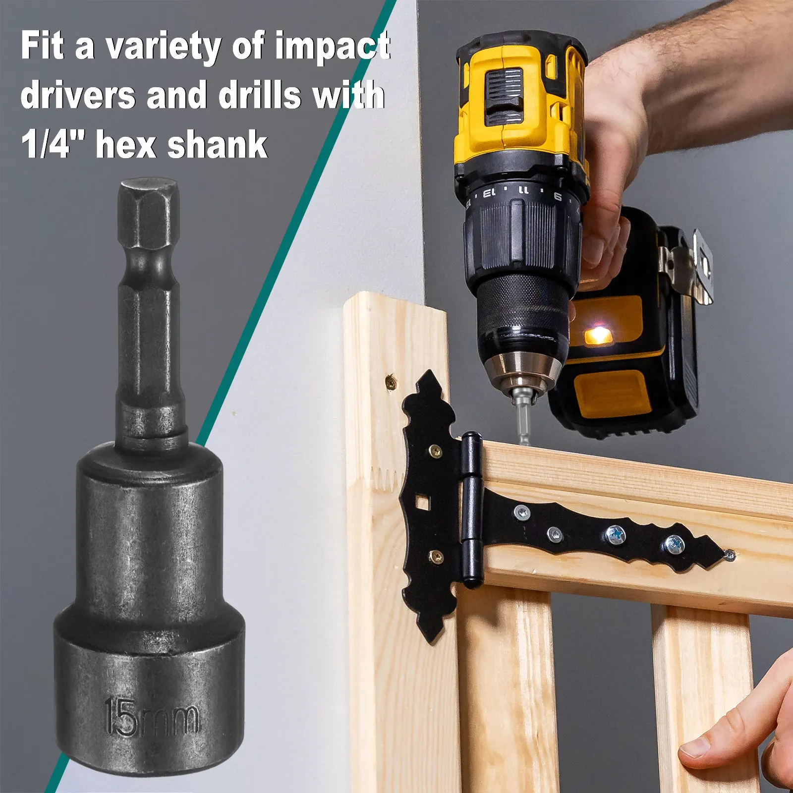 2 pezzi 1/4 codolo esagonale 15-19mm presa esagonale magnetica CR-V chiave a bussola per avvitatore a percussione a sgancio rapido in acciaio per dado elettrico per trapano a percussione